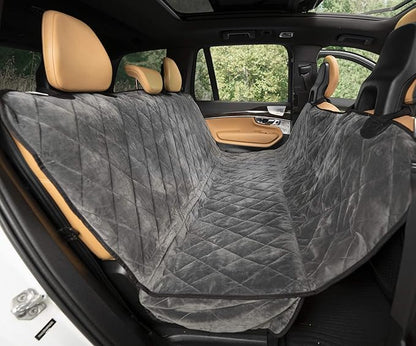 Plush Paws Products Velvet Rear Car Seat Protector w/Hammock | Washable &amp; Waterproof Back Seat Dog Cover for Car, Truck, &amp; SUV | Nonslip, Tear Resistant Pet Seat Cover | X-Large London Grey