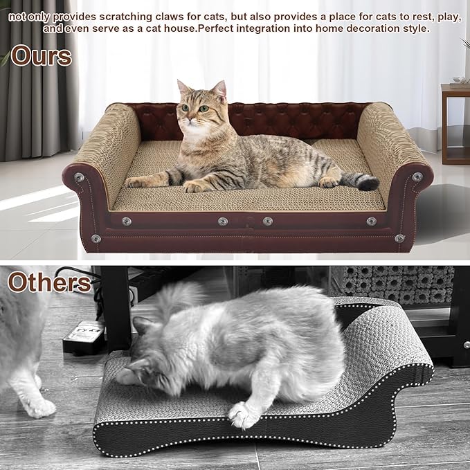 Scratching Sofa, Couch Shaped Thick Scratching Cardboard, Lounge Bed for Indoor Rest&amp;Play, Sofa Scratcher Pad (Brown, 22.4" L X 12.2" W X 6.3" H)