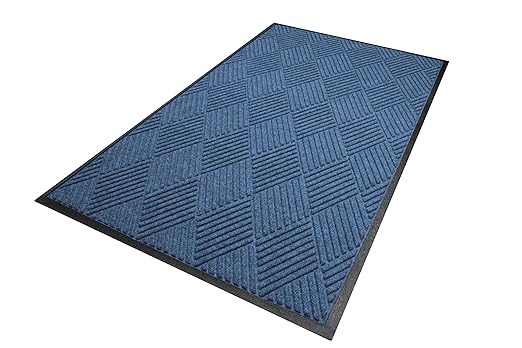 WaterHog Diamond | Commercial-Grade Entrance Mat with Rubber Border – Indoor/Outdoor, Quick Drying, Stain Resistant Door Mat (Medium Blue, 6&