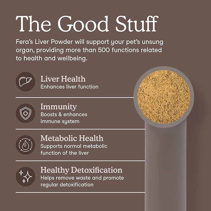 Fera Pets Liver Supplement for Dogs &amp; Cats with Milk Thistle, Choline &amp; Turmeric - Organic Botanicals - Enhances Liver Function, Immunity, Detoxification, &amp; Metabolic Function - Powder - 60 Scoops