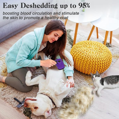 Self Cleaning Cat &amp; Dog Grooming Brush - Skin Friendly Deshedding Hair Brush for Haired Dogs &amp; Puppies, Purple