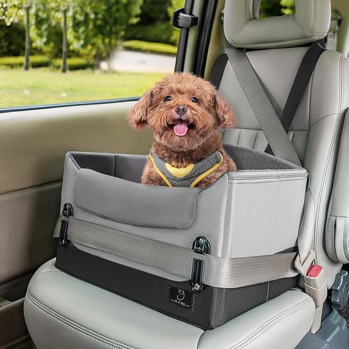 A4Pet Dog Car Seats for Small Dogs, Booster Car Seat with Patent Buckles &amp; Clip-On Safety Leash, Pet Seat for Puppy Small Dogs Cats Under 25 Lbs, Grey