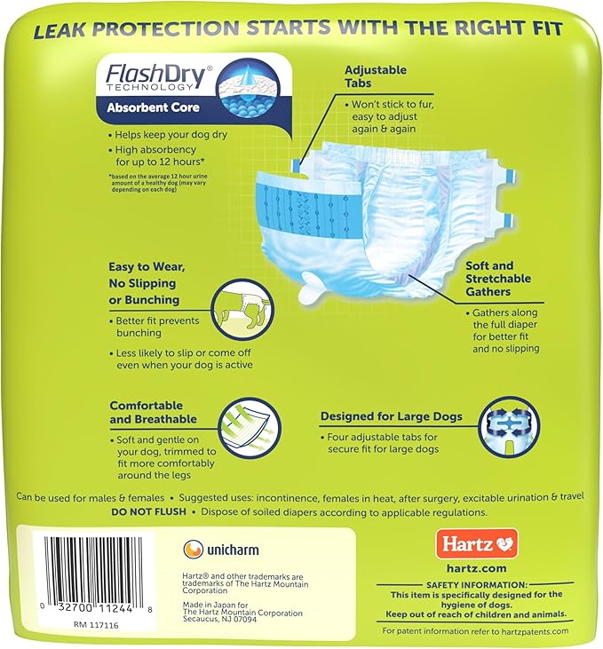 New! Hartz® Comfitables® Disposable Dog Diapers, Size XL 5 count, Comfortable &amp; Secure Fit, Easy to Put On, Super Absorbent Male and Female Diaper