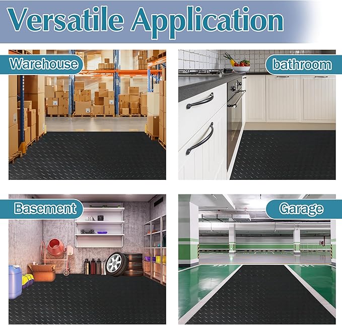 7.5 x 17 FT Garage Floor Mat,2.5 mm Thickness Diamond PVC Garage Flooring Roll, Anti-Slip Shop Floor &amp; Parking mats for Workshop,Gym,Golf Cart Parking or Trailers