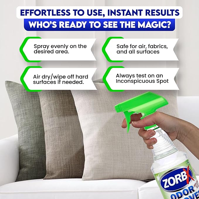 ZORBX Unscented Odor Eliminator for Strong Odor 16 Fl Oz - Used in Hospitals &amp; Healthcare Facilities - Advanced Trusted Formula, Fast-Acting Odor Remover Spray for Dog, Cat, House &amp; Carpet