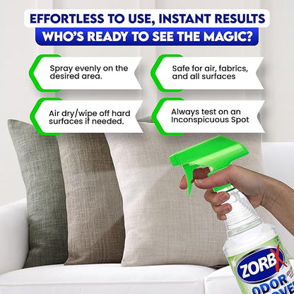 ZORBX Unscented Odor Eliminator for Strong Odor 16 oz - Pack of 2 - Used in Hospitals &amp; Healthcare Facilities - Advanced Trusted Formula, Fast-Acting Odor Remover Spray for Dog, Cat, House &amp; Carpet