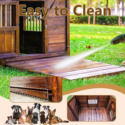 Luxury Dog House Outdoor&amp;Indoor Weatherproof, Wooden Dog House for for Garden Backyard, Natural Pine Wood Pet House Outside, Waterproof Dog Kennel, XL