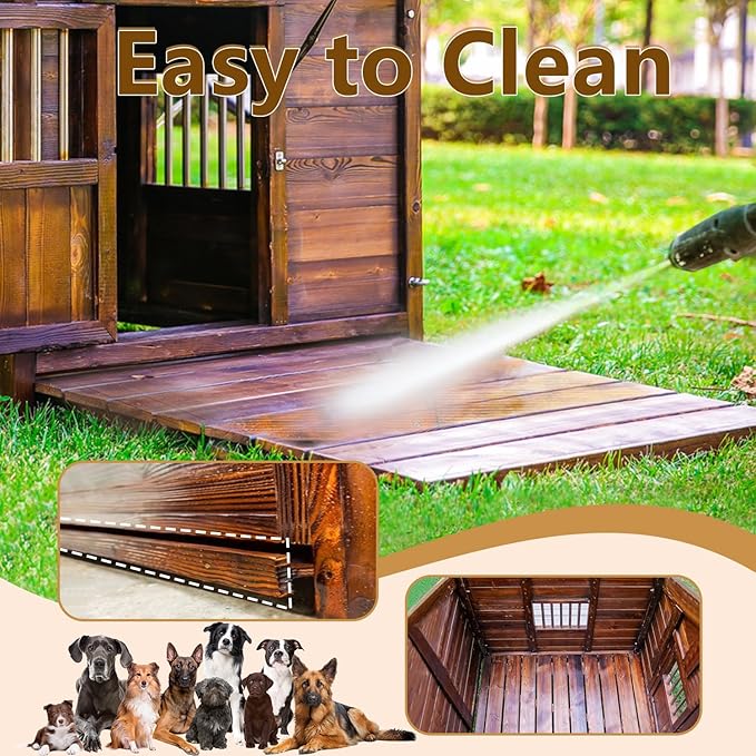Dog House for Large Dogs Outside with Door and Adjustable Window, Big Dog House Outdoor Weatherproof with Removable Floor, Extra Large Pet House, 7XL