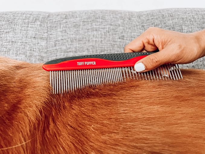 Tuff Pupper Dog Grooming Comb Set | Easily &amp; Safely Remove Dead, Matted Knotted Hair | Ergonomic Pet Detangling Combs | No-Slip Safety Handle For Precision Control | Rounded Tips Prevent Scratching