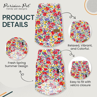 Parisian Pet Floral Dog Shirt - 100% Cotton Summer Clothes - Stylish Beach Outfit - Hook and Loop Closure - Machine Washable - XL