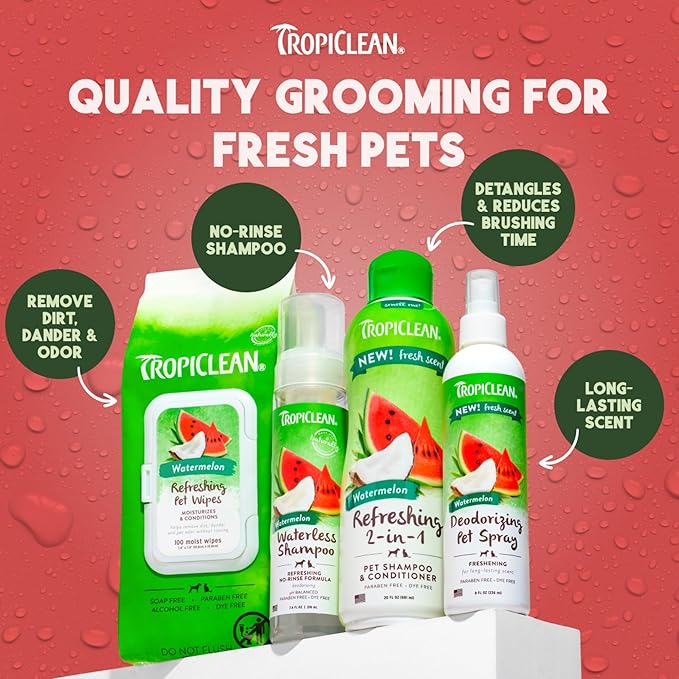 TropiClean Watermelon Cat &amp; Dog Deodorizing Spray | Cat &amp; Dog Grooming Supplies | 8 oz | Made in the USA