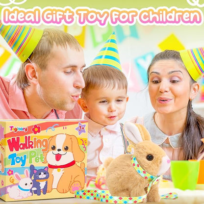 Tagitary Plush Toys Bunny Electronic Toy with Sounds,Wiggling Ears,Hopping,Twitching Mouth and Nose, Interactive Rabbit Toy for Kids with Leash,Easter Birthday Gift for Toddlers Kids