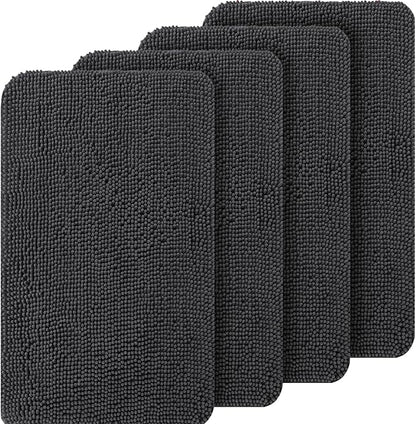 OLANLY Dog Door Mat Set 4-Piece 24x16, Absorbs Moisture and Dirt, Absorbent Non-Slip Washable Doormat, Quick Dry Chenille Mud Mat for Dogs, Entry Indoor Entryway Carpet for Inside Floor, Dark Grey