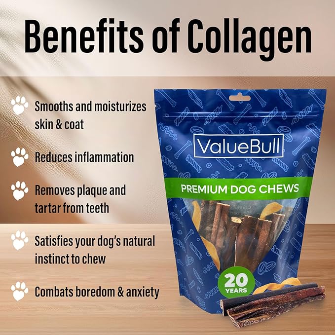 ValueBull Collagen Sticks for Dogs, Varied Shape &amp; Size Chews, Natural Long-Lasting Dog Treats, 2 Pound - Supports Joints, Skin &amp; Coat with Chondroitin &amp; Glucosamine