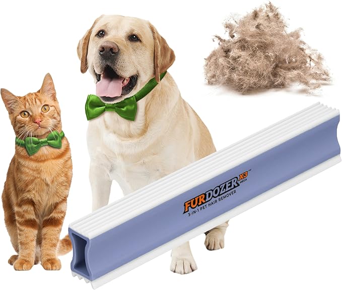 FurDozer X3 MEGA Pet Hair Remover &amp; Auto Detailing Tool - Cat &amp; Dog Hair Remover for Carpet, Car Interior, Couch, Bedding, &amp; Furniture - Reusable Pet Hair Removal Tool for Dog Fur &amp; Lint, 10", Purple