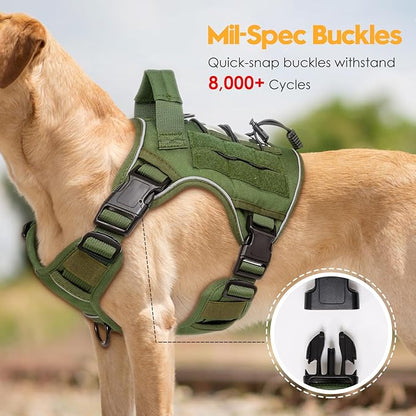 Heavy-Duty Tactical Dog Harness for Large Dogs, No Pull Adjustable Reflective Pet Vest with Molle System, K9 Military-Grade Control for Service Training, Outdoor &amp; 10+ Breeds, Green, Small