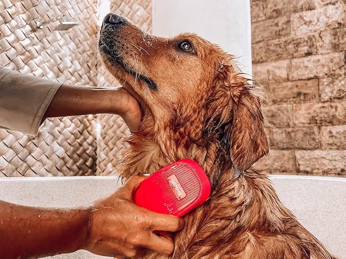 Tuff Pupper Dog Bath Brush, Silicone Pet Hair Remover Brush for Shampooing &amp; Massaging Dogs, Dog Washing Brush with Soft Rubber Bristles Gently Removes Loose &amp; Damaged Fur