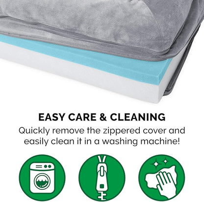 Furhaven Cooling Gel Dog Bed for Large Dogs w/ Removable Bolsters &amp; Washable Cover, For Dogs Up to 125 lbs - Faux Fur &amp; Velvet Sofa - Smoke Gray, Jumbo Plus/XXL