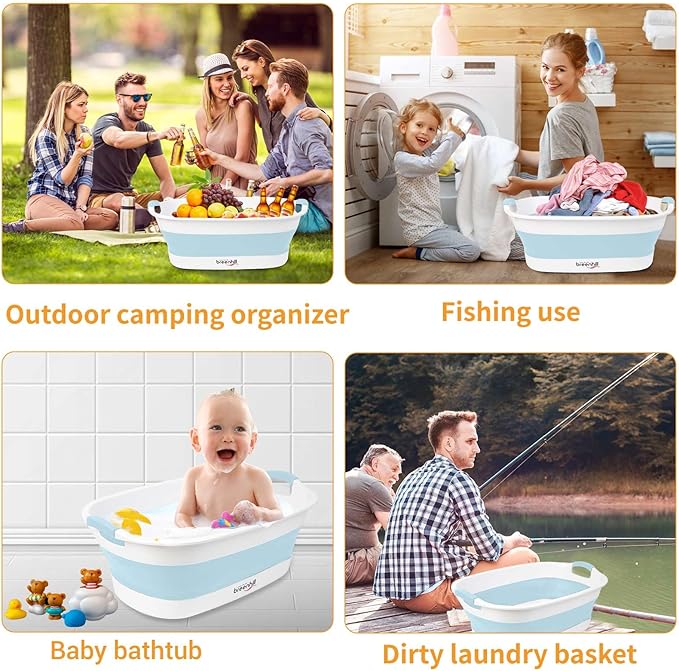 Collapsible Dog Bath Tub for Small Dogs &amp; Cats, Portable Puppy Bath Tub with Water Drain Plug, Space Saving Foldable Pet Bathtub for Indoor &amp; Outdoor Use, Blue