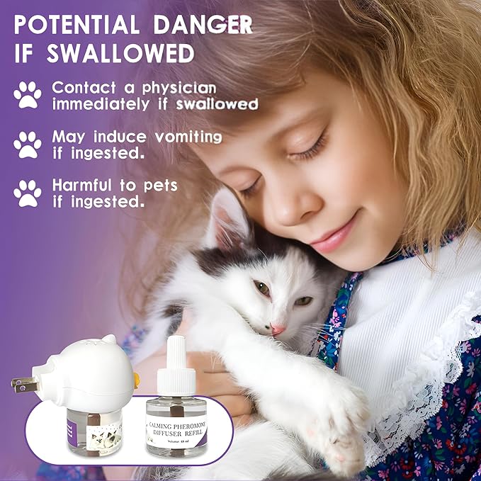 Cat Calming Pheromone Diffuser – Premium Cat Calming Diffuser for Stress &amp; Anxiety Relief – Reduces Scratching, Spraying &amp; Fighting – 60 Day Supply, 48ml Bottle – Ideal for All Cats &amp; Multi-Cat Homes