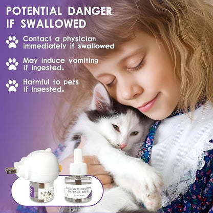 Cat Calming Pheromone Diffuser – Premium Cat Calming Diffuser for Stress &amp; Anxiety Relief – Reduces Scratching, Spraying &amp; Fighting – 60 Day Supply, 48ml Bottle – Ideal for All Cats &amp; Multi-Cat Homes