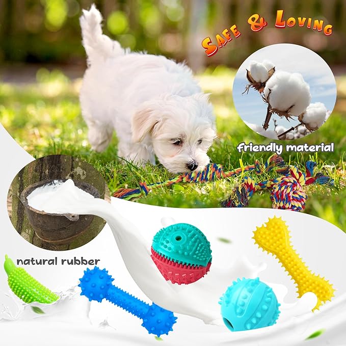 KIPRITII Puppy Teething Chew Toys -25 Pack Dog Chew Toys with Rope Toys, Dog Treat Balls &amp; Squeaky Toy for Puppy and Small Dogs