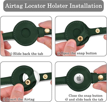 OOPSDOGGY Rolled Leather Dog Collar with Airtag Holder - Reflective Round Airtag Dog Collar - Soft Tracking Pet Collar for Small Dogs Puppy Cats Kitten (Green, M, 12"-15")