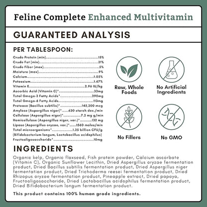 Wholistic Pet Organics Feline Complete - 4 Oz - Multivitamin &amp; Probiotic Powder for Cats - Natural Cat Food &amp; Digestive Support
