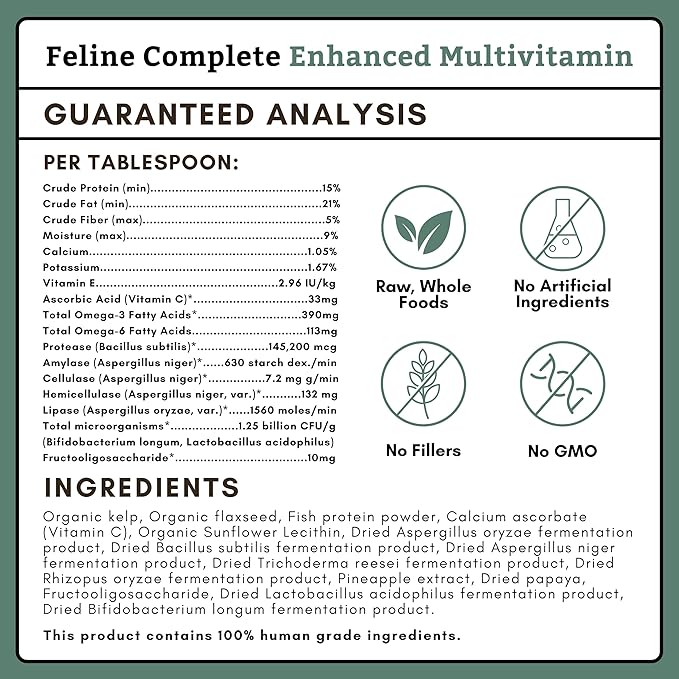 Wholistic Pet Organics Feline Complete - 8 Oz - Multivitamin &amp; Probiotic Powder for Cats - Natural Cat Food &amp; Digestive Support