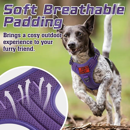 rabbitgoo Tactical Dog Harness for Large Dogs, No Pull Military Service Vest with Handle &amp; Molle, Easy Control for Training Walking, Adjustable Reflective Straps, Purple, L
