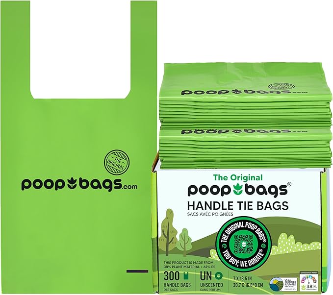 The Original Poop Bags® Dog Waste Bags with Handles, 38% Plant-Based, Heavy-Duty &amp; Leak-Proof, 300 Count