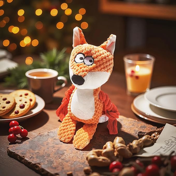 Nana Petit Fox Squeaky Dog Toys for Small &amp; Medium Dogs – Plush Chew Toy, Interactive Puppy Teething Toys for Aggressive Chewers, Cute Stuffed Animal for Play, Training &amp; Indoor Fun