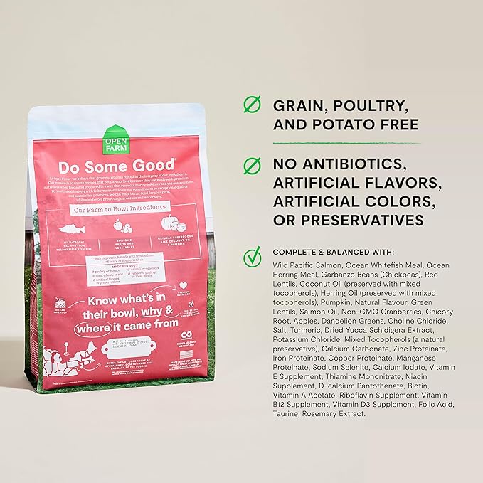 Open Farm, Grain Free Dry Cat Food, High-Protein Kibble for a Complete &amp; Balanced Diet, Non-GMO Fruits &amp; Vegetables, Prebiotic Fibers to Support Digestion, Wild-Caught Salmon Recipe, 8lb Bag