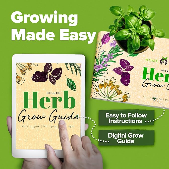 HOME GROWN Indoor Herb Garden Kit w/Glazed Ceramic Pot - Easy-to-Grow Kitchen Window Gardening Starter Set - Unique Housewarming Gift for Women, Mom, Gardeners, Friend, Her, Mother