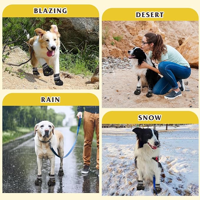 Dog Shoes, FISHOAKY Dog Shoes for Large Dogs, Mesh Breathable Dog Boots &amp; Paw Protectors for Summer Hot Pavement Winter Snowy, 360°Anti Slip 4Pcs Dog Booties with Reflective Black (Size 8)