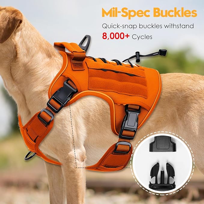Heavy-Duty Tactical Dog Harness for Large Dogs, No Pull Adjustable Reflective Pet Vest with Molle System, K9 Military-Grade Control for Service Training, Outdoor &amp; 10+ Breeds, Orange, XX-Large