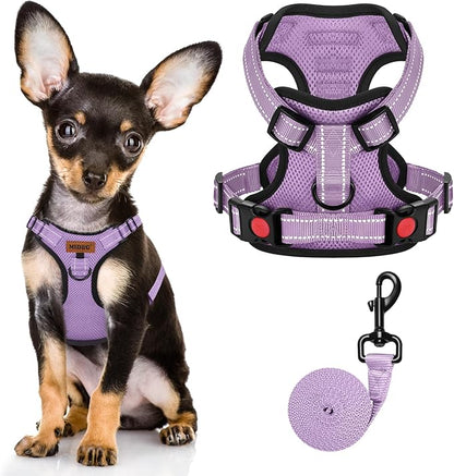 MIDOG No-Pull Dog Harness | Adjustable &amp; Reflective Pet Harness Leash Set for Small Medium Large Dogs Walking, Training| No Choke, Front Clip, Soft Padded Vest with Easy Control Handle - Purple, XS