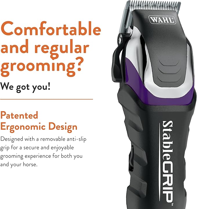 Wahl Pro Animal Stable Grip - Comprehensive Equine Grooming Kit - Light Body Clipping - Trimming Face, Ears &amp; Fetlocks - Stable Grip Clipper - Easy-to-Adjust Cutting Lengths - Long Power Cord