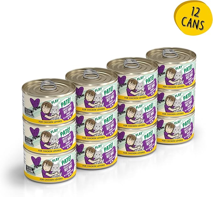 Weruva B.F.F. Play - Best Feline Friend Paté Lovers, Aw Yeah!, Chicken &amp; Beef Best Buds with Chicken &amp; Beef, 2.8oz Can (Pack of 12)