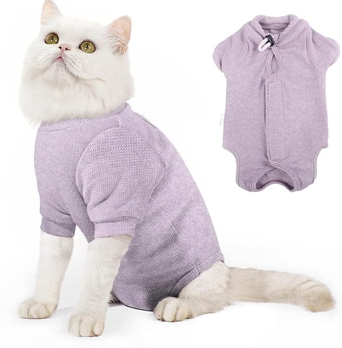 Dotoner Cat Surgery Recovery Suit for Female Male Anti-Licking Pet Surgical Pajamas Long Sleeve Prevent Shedding Cat Spay Recovery Suit&amp;E Collar Alternative Bodysuit for Cats