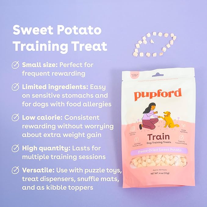 Pupford Freeze Dried Training Treats for Dogs &amp; Puppies, 450+ One Ingredient Bites (Sweet Potato, 4 oz)