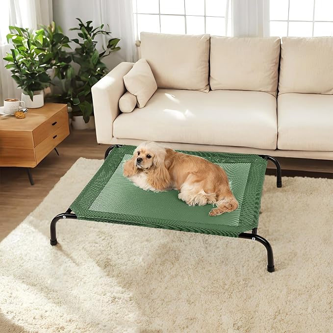 Cooling Elevated Dog Bed for Extra Large Dogs with Non-Slip Floor Protectors &amp; Breathable Mesh, XL Raised Indoor &amp; Outdoor Dog Cot Hammock, 54" L x 35.5" W x 8" Th, X-Large, Green