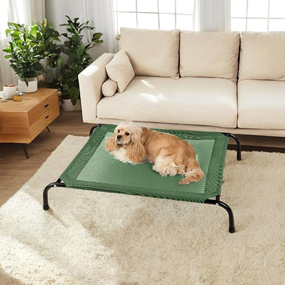 Cooling Elevated Dog Bed with Non-Slip Floor Protectors &amp; Breathable Mesh, Raised Indoor &amp; Outdoor Dog Cot Hammock, 41" L x 32" W x 8" Th, Medium, Green
