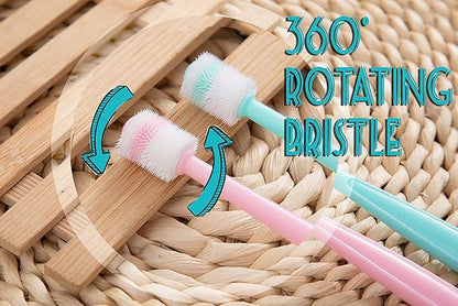 E.M&amp;S.T by Emmeliestella Small Dog &amp; Cat Toothbrush 360 Degree Soft Silicone, Cat Dental Care, Toothbrush Holder, Easy to Handle, Independent Packaging, Extra Suction Cup, Light Blue&amp;Light Pink 3PCS