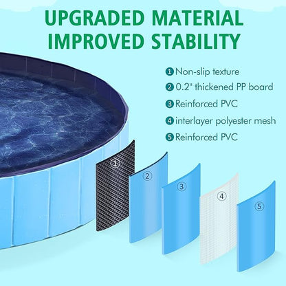 Yaheetech Foldable Dog Pools 63 x 12 Inches Collapsible Hard Plastic Pets Swimming Pool Portable Puppy Bath Tub Cat Shower Pet Wading Pool for Outdoor/Indoor w/Pet Repair Patches, Blue