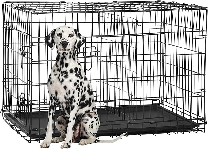 FDW Extra Large Dog Crate Dog Kennel Cage with Double Door,48 inch Folding Metal Wire Dog Cage with Removable Tray&amp;Divider Panel,Pet Crate for Large Dogs,Black