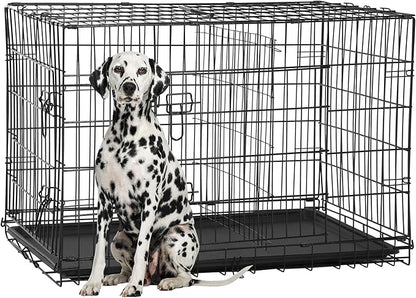 FDW Extra Large Dog Crate Dog Kennel Cage with Double Door,48 inch Folding Metal Wire Dog Cage with Removable Tray&amp;Divider Panel,Pet Crate for Large Dogs,Black