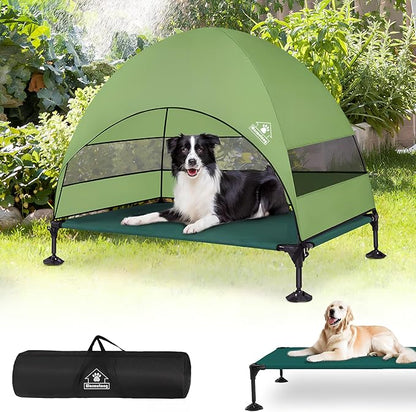 Elevated Outdoor Dog Bed with Canopy &amp; Adjustable Feet - Larger Shade for Camping, Backyard &amp; Patio