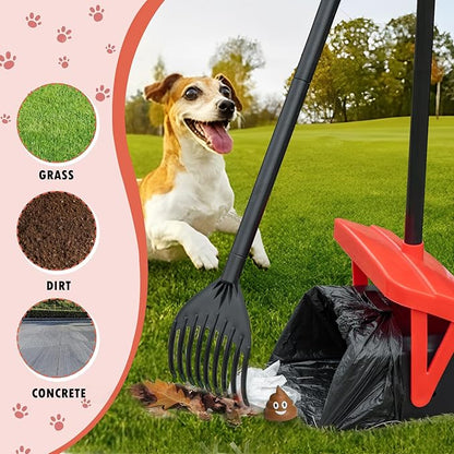 TIMINGILA 36" Pooper Scooper Swivel Bin &amp; Rake with 100 Dog Poop Bags,Adjustable Long Handle for No-Bend Cleanup,Portable Non-Breakable Dog Poop Scooper for Large Medium Small Dogs