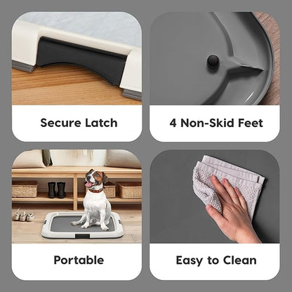 IRIS USA Pee Pad Holder - For Potty Training Regular Sized Dog &amp; Puppy Pee Pads, Secured Latches, Non-Skid Feet, Leak Protection, Fits 22"x22" Pad or Larger, Square, Dark Gray